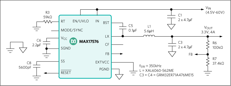 MAX17576：標準アプリケーション回路