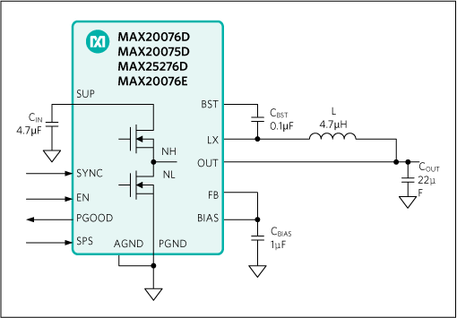 MAX20075D, MAX20076D, MAX20076E, MAX25276D: Typical Application Circuit