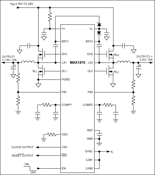 MAX1875、MAX1876：標準動作回路