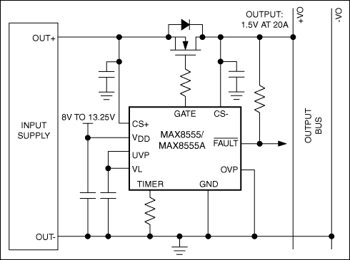 MAX8555、MAX8555A：標準動作回路