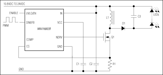 MAX16801A/B、MAX16802A/B：標準動作回路