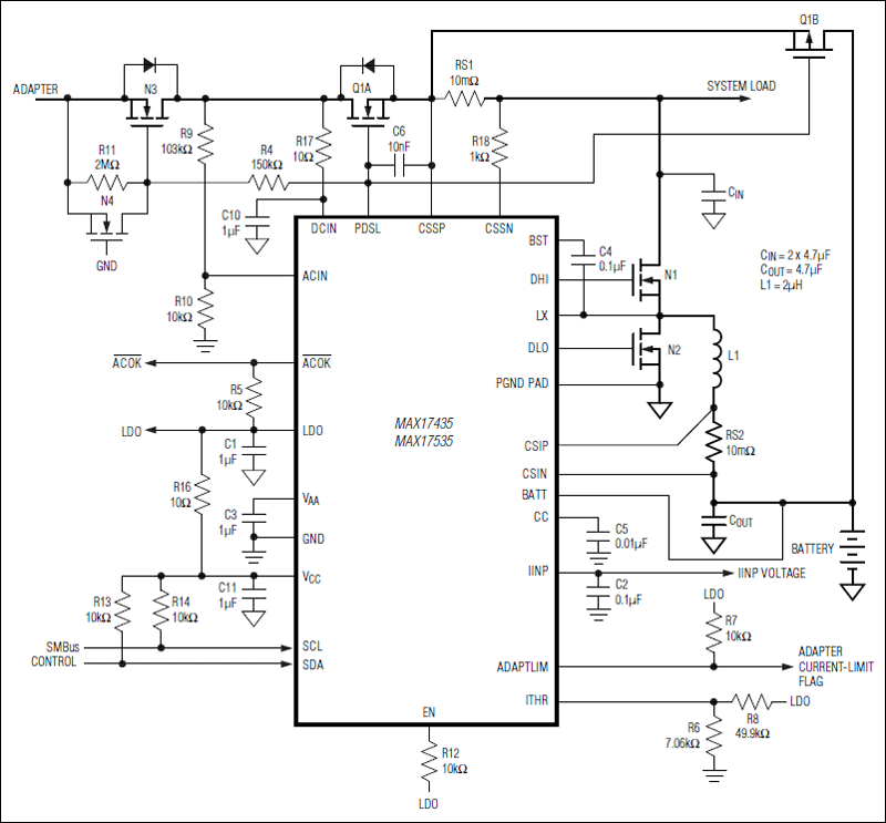 MAX17035, MAX17435, MAX17535: Standard Application Circuit