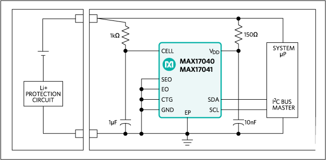 MAX17040, MAX17041: Simple Fuel Gauge Circuit Diagram