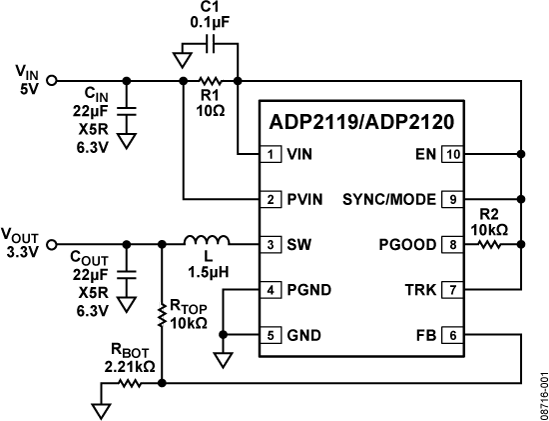 ADP2119/ADP2120 Typical Application Diagram
