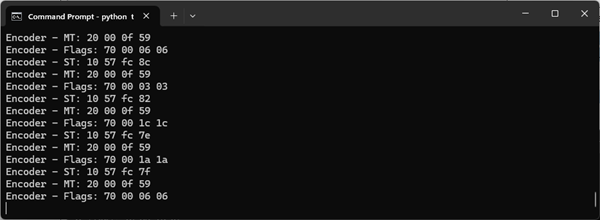 Figure 8. Command Line Window with Raw Data Received from Encoder