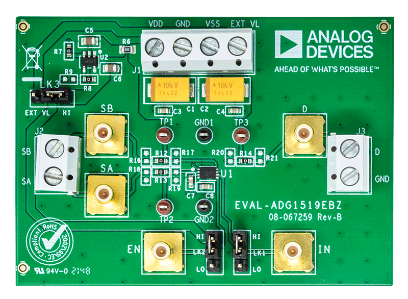 EVAL-ADG1519EBZ Evaluation Board - Top View