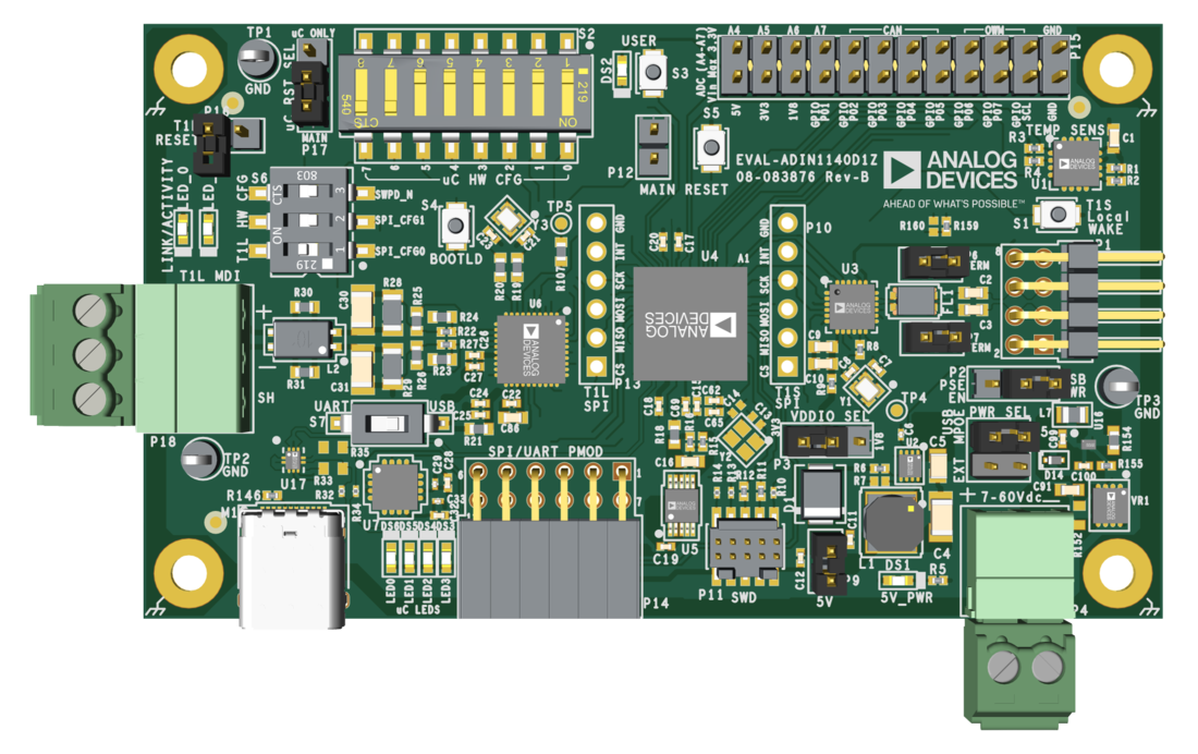 EVAL-ADIN1140D1Z Eval Board Top View