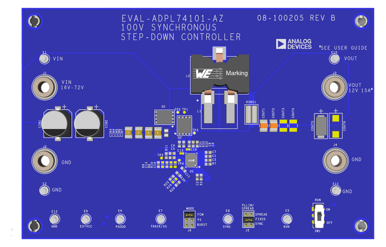 EVAL-ADPL74101-AZ Evaluation Board Top View