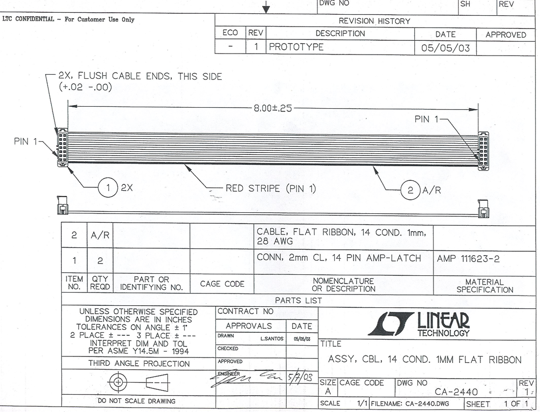 CA2440: 14-pin ribbon cable for use with DC590, DC2026, DC2086