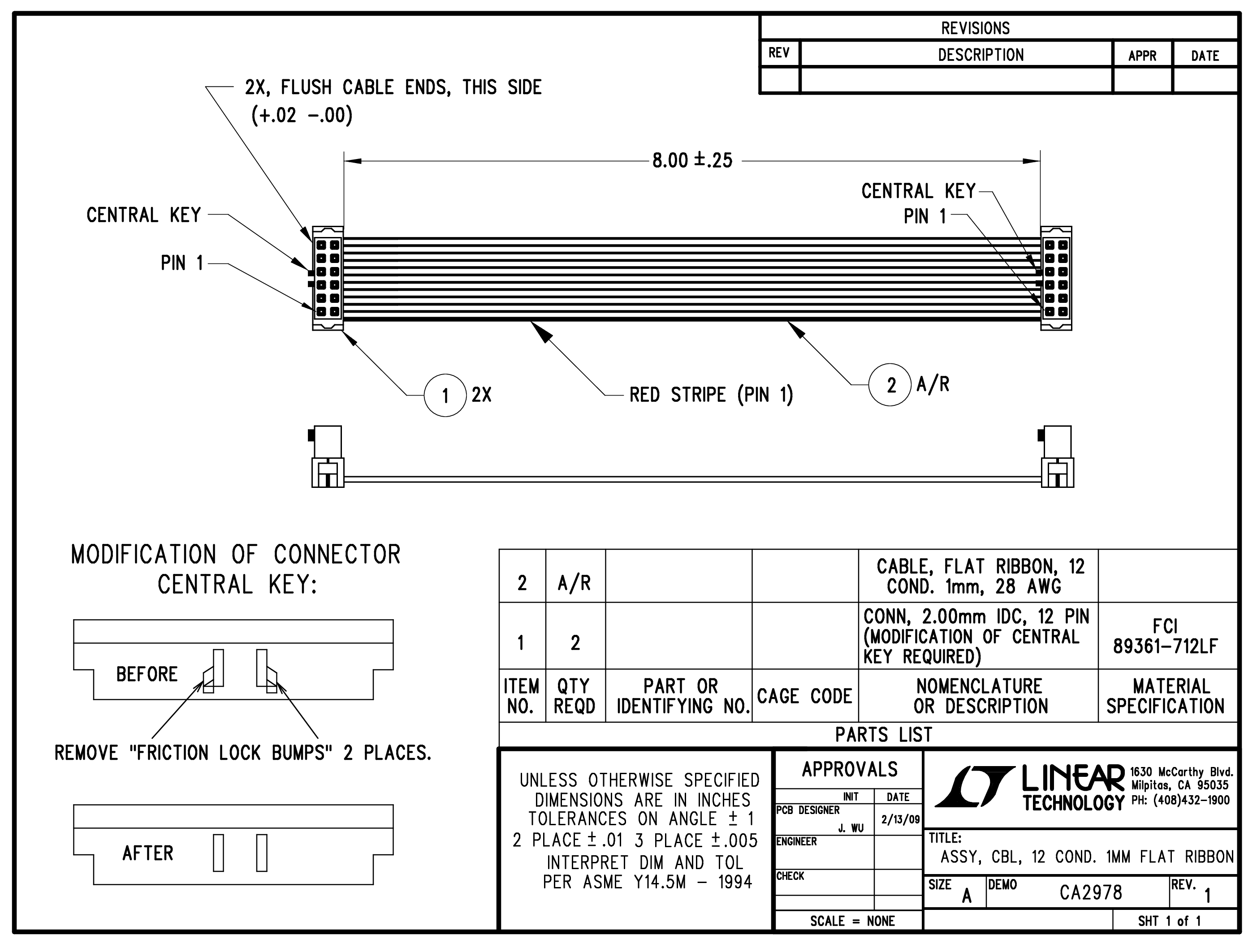CA2978: 12-pin ribbon cable for use with DC1613, DC2086