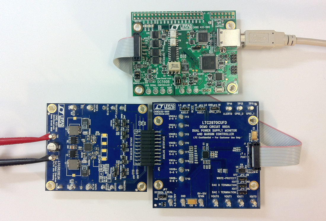 Figure 2. Connecting DC980A/DC980B Boards and the DC590 I2C/Serial Controller