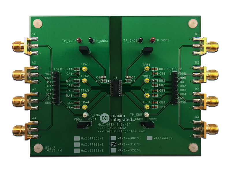 MAX14430FSEVKIT, MAX14431FSEVKIT, MAX14432FSEVKIT: Board Photo