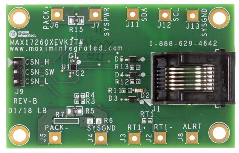 MAX17260GEVKIT, MAX17260XEVKIT: Board Photo