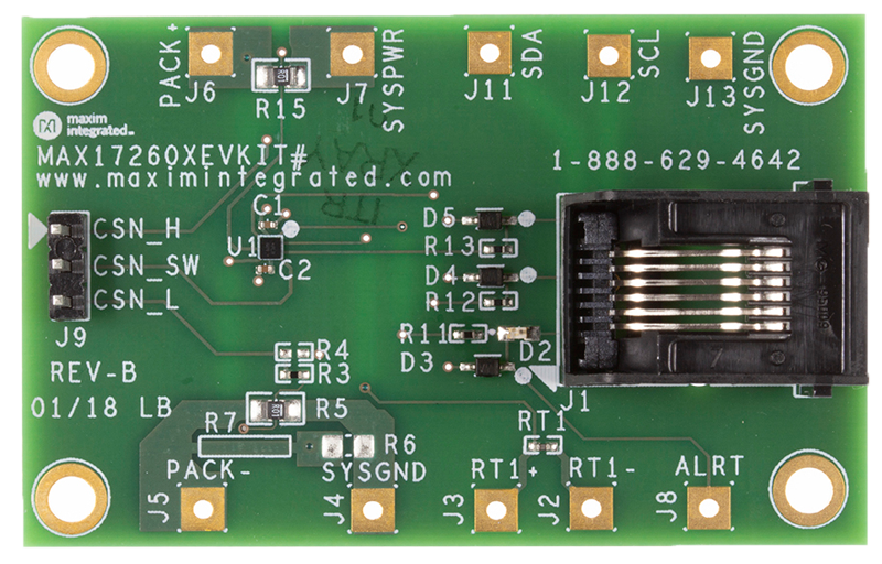 MAX17260GEVKIT, MAX17260XEVKIT: Board Photo