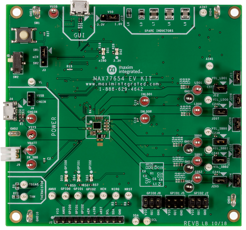 MAX77654AENV, MAX77654EVKIT: Board Photo