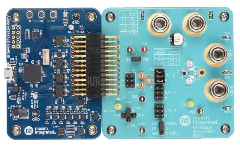 MAX98365AEVSYS, MAX98365BEVSYS, MAX98365CEVSYS, MAX98365DEVSYS: Board Photo