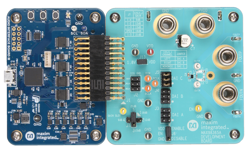 MAX98365AEVSYS, MAX98365BEVSYS, MAX98365CEVSYS, MAX98365DEVSYS: Board Photo