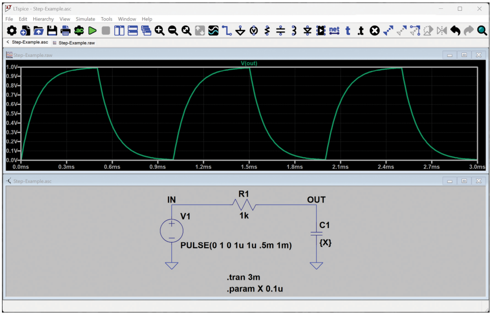 Figure 1. Example RC circuit with capacitor C1 value set as variable X.