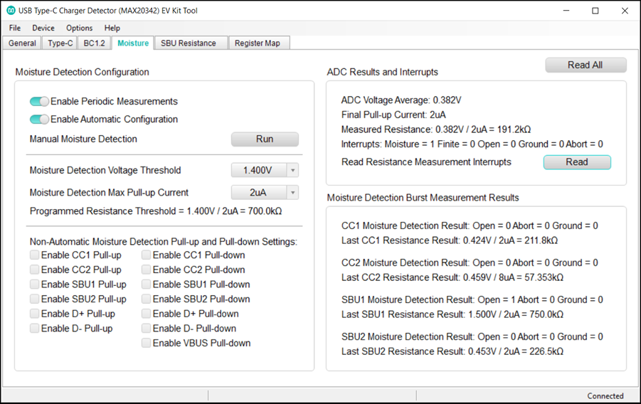 Figure 7. GUI results for moisture detection