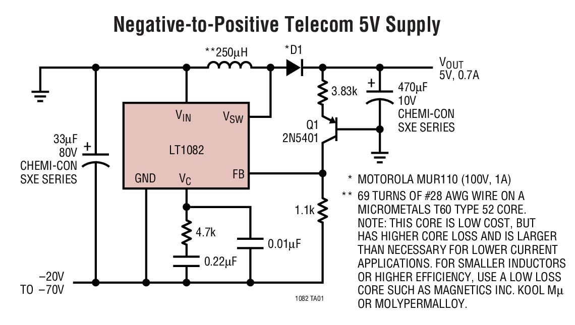 Negative-to-Positive Telecom 5V Supply