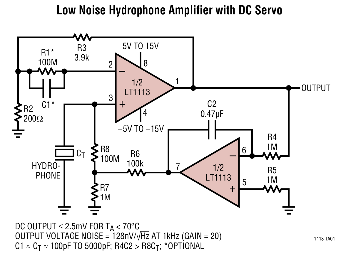 Low Noise Hydrophone Amplifier with DC Servo