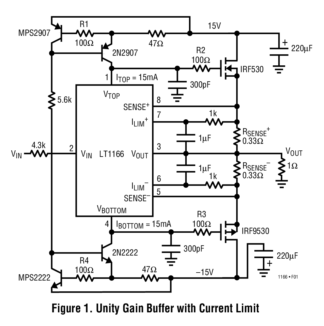 Figure 1. Unity Gain Buffer with Current Limit