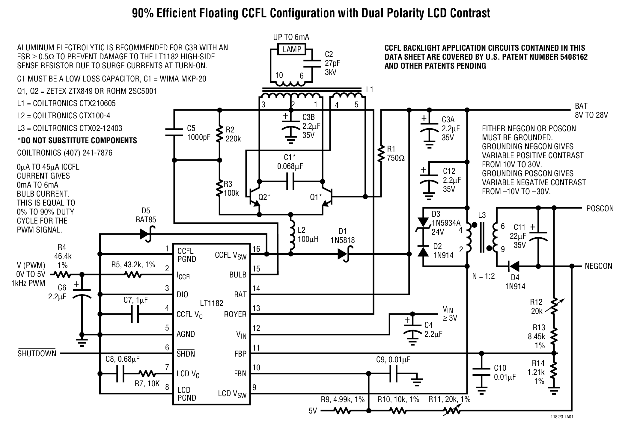 90% Efficient Floating CCFL Configuration with Dual Polarity LCD Contrast