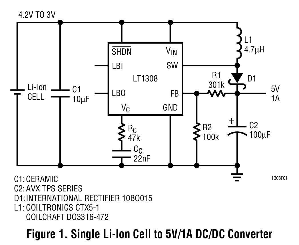 Figure 1. Single Li-Ion Cell to 5V/1A DC/DC Converter