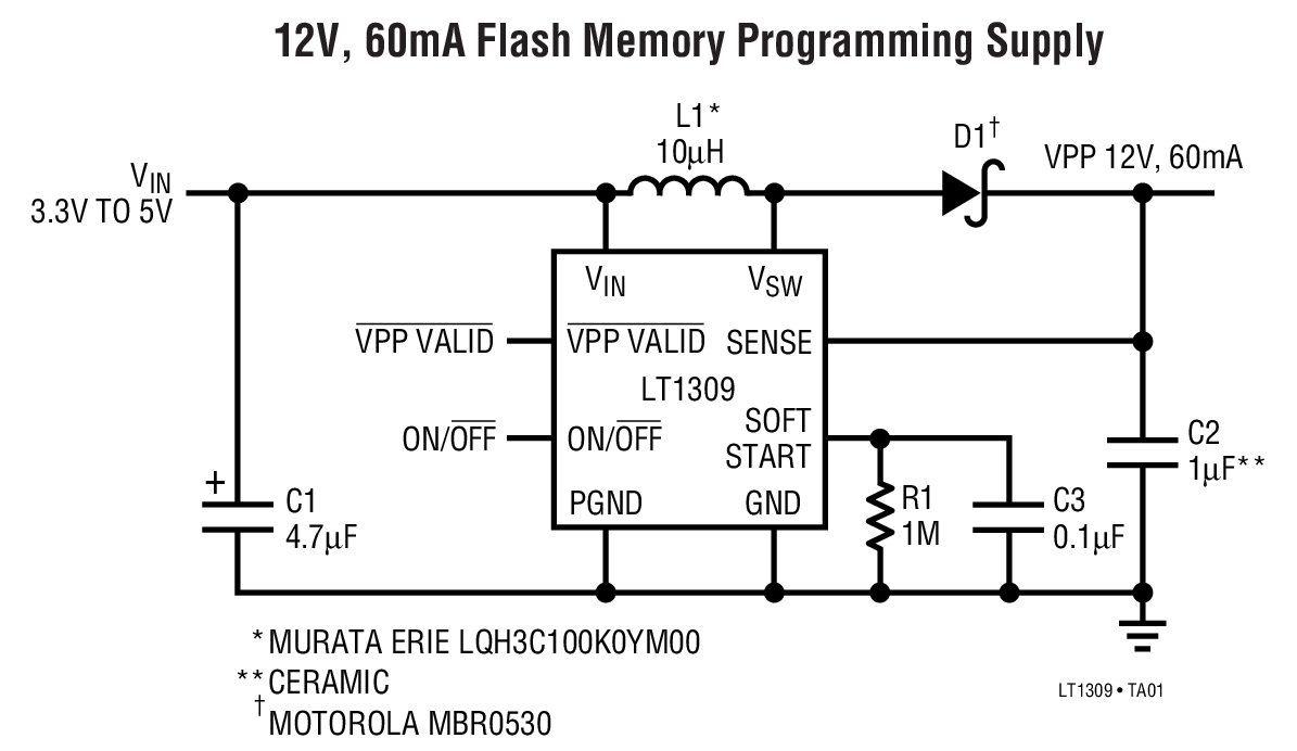 12V, 60mA Flash Memory Programming Supply
