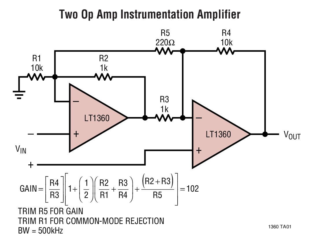 Two Op Amp Instrumentation Amplifier