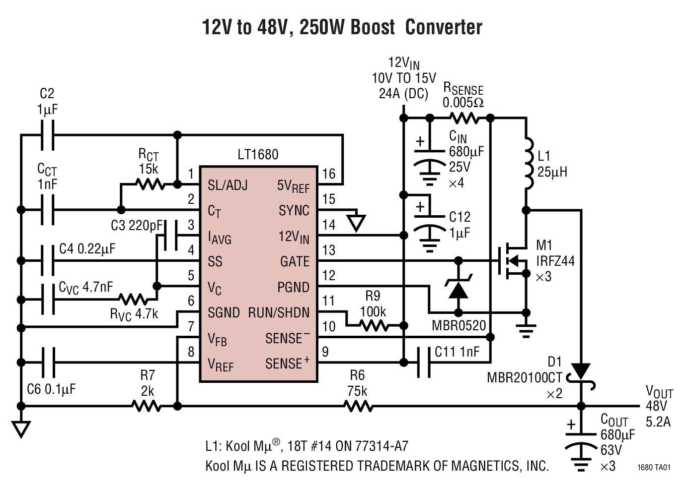 12V to 48V, 250W Boost Converter
