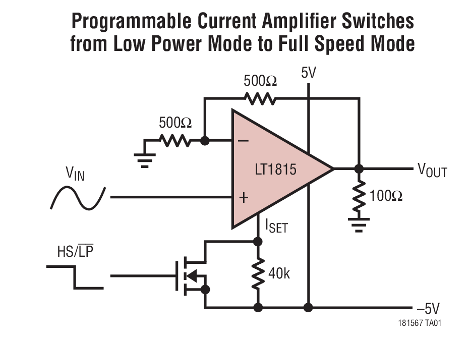 Programmable Current Ampliﬁer Switches  from Low Power Mode to Full Speed Mode