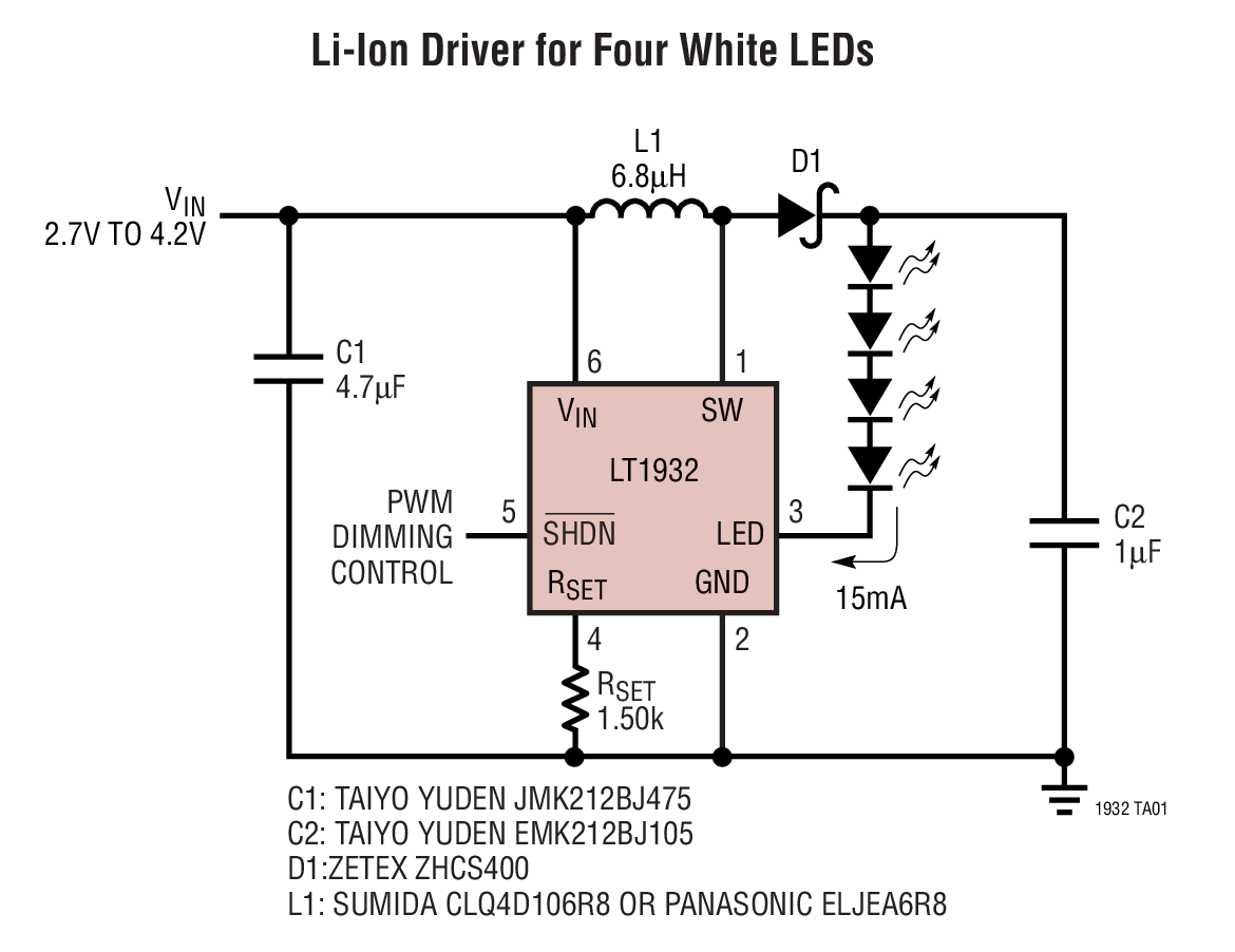 Li-Ion Driver for Four White LEDs