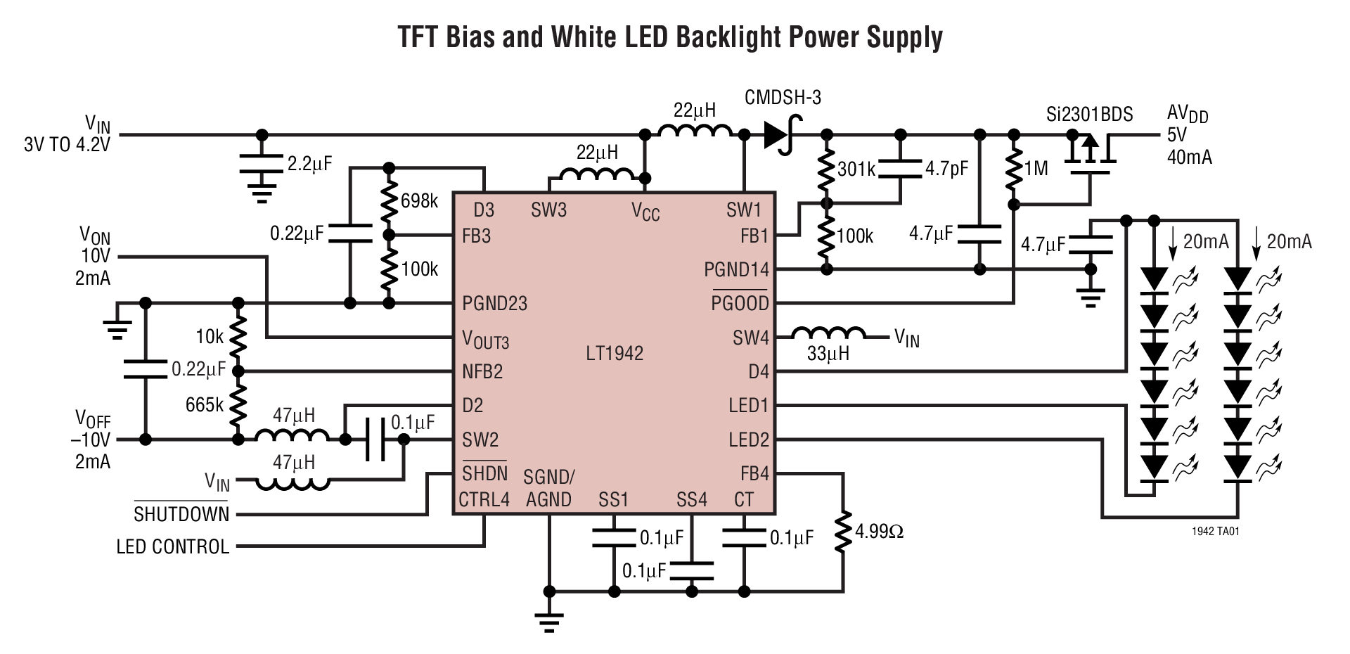 TFT Bias and White LED Backlight Power Supply