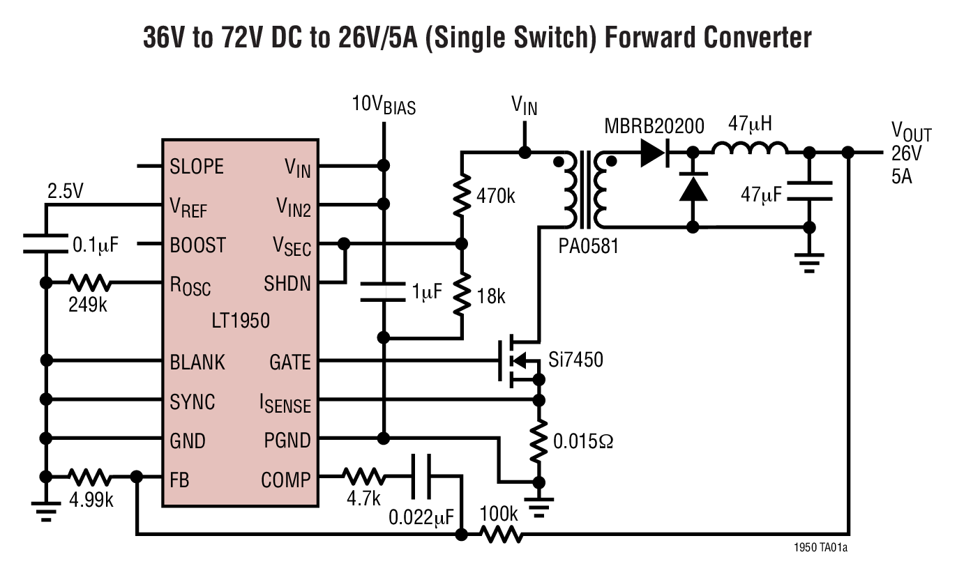 36V to 72V DC to 26V/5A (Single Switch) Forward Converter