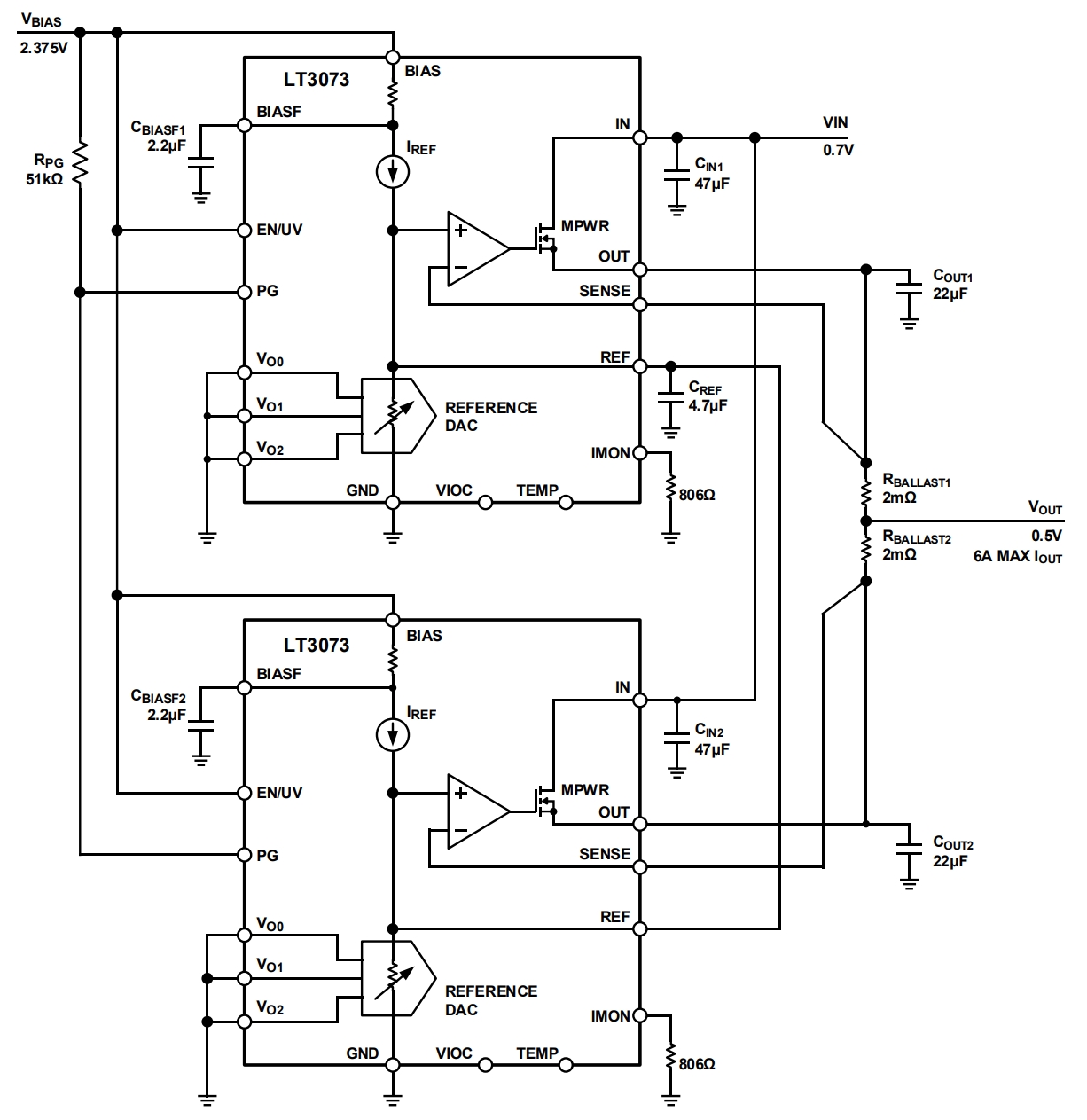 LT3073 Typical Application Circuit