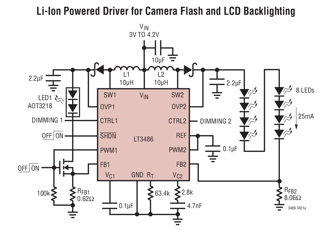 Li-Ion Powered Driver for Camera Flash and LCD Backlighting