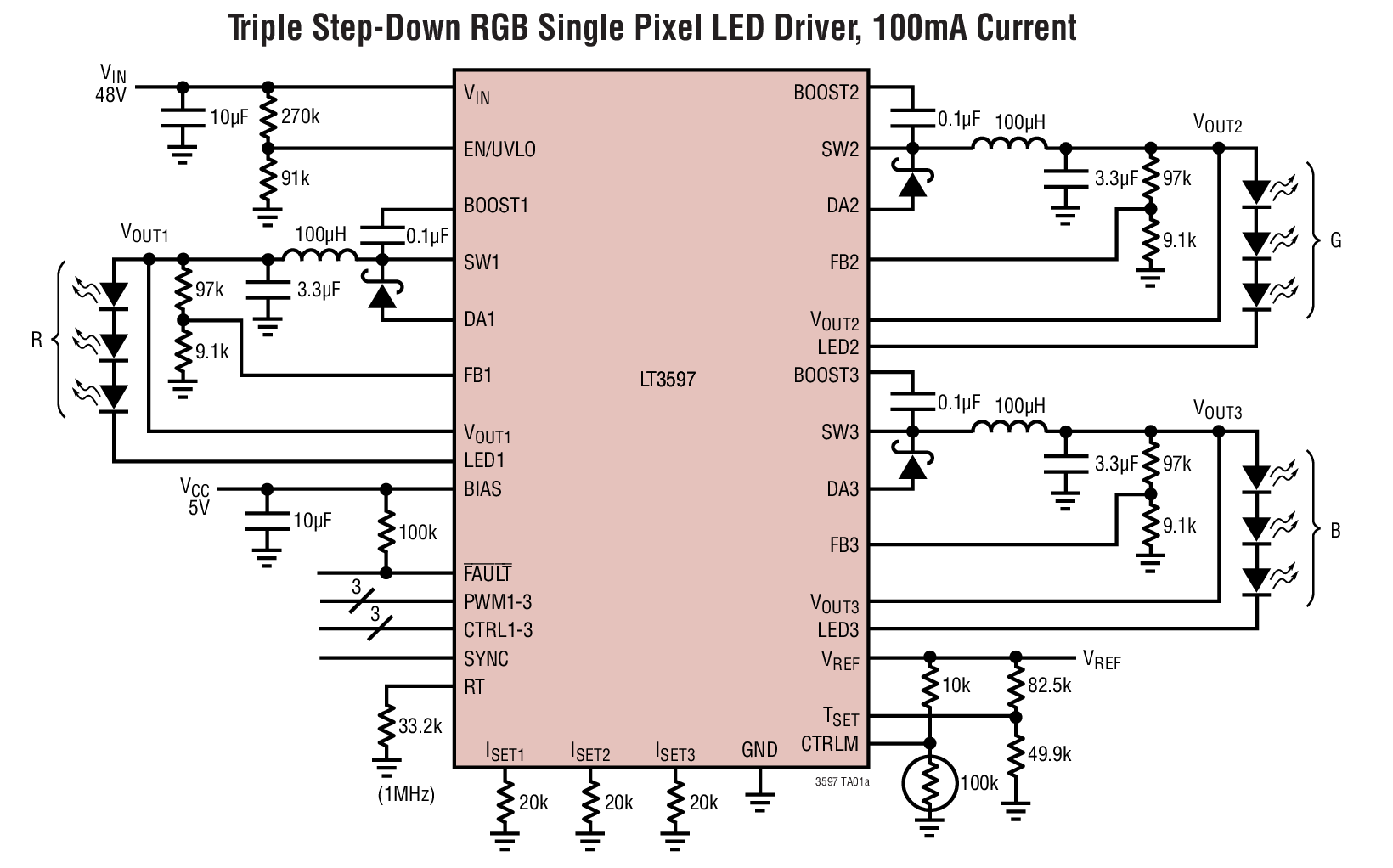 Triple Step-Down RGB Single Pixel LED Driver, 100mA Current