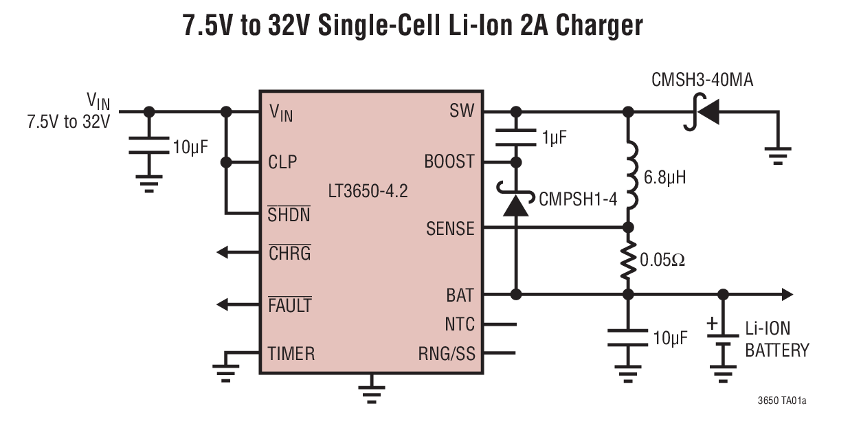 7.5V to 32V Single-Cell Li-Ion 2A Charger