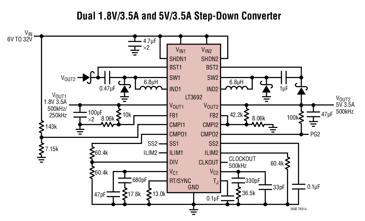 Dual 1.8V/3.5A and 5V/3.5A Step-Down Converter