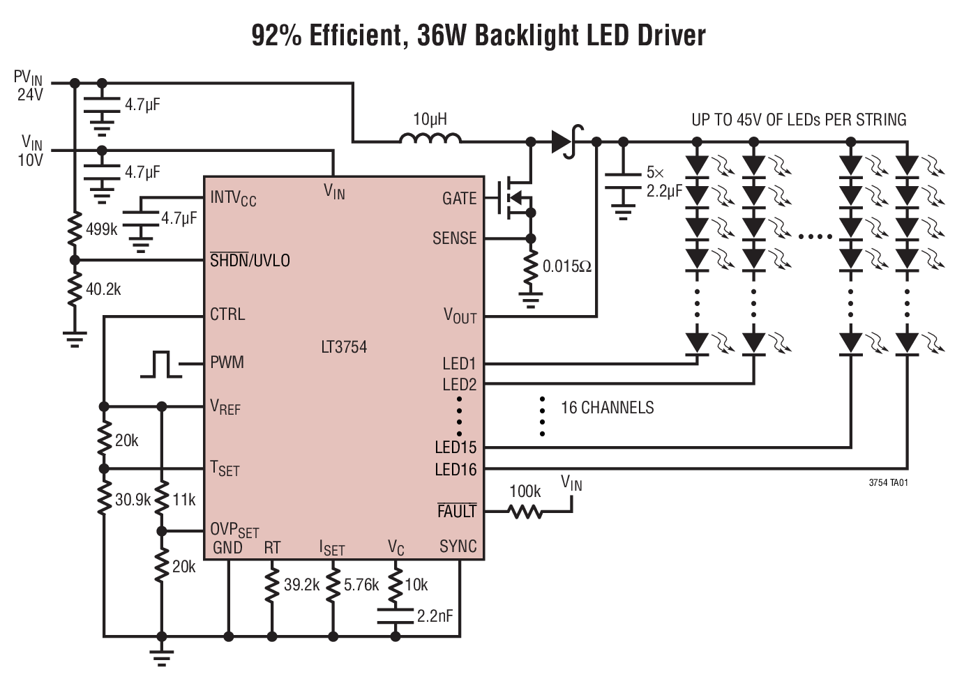 92% Efficient, 36W Backlight LED Driver