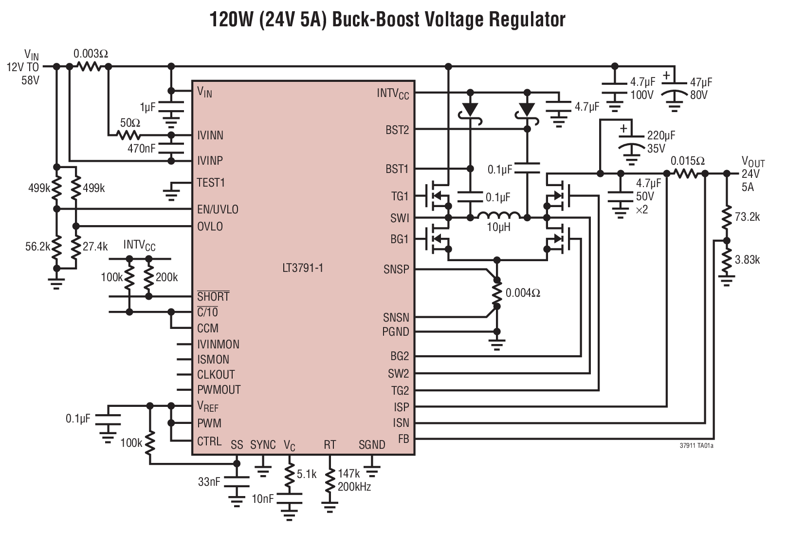 120W (24V 5A) Buck-Boost Voltage Regulator