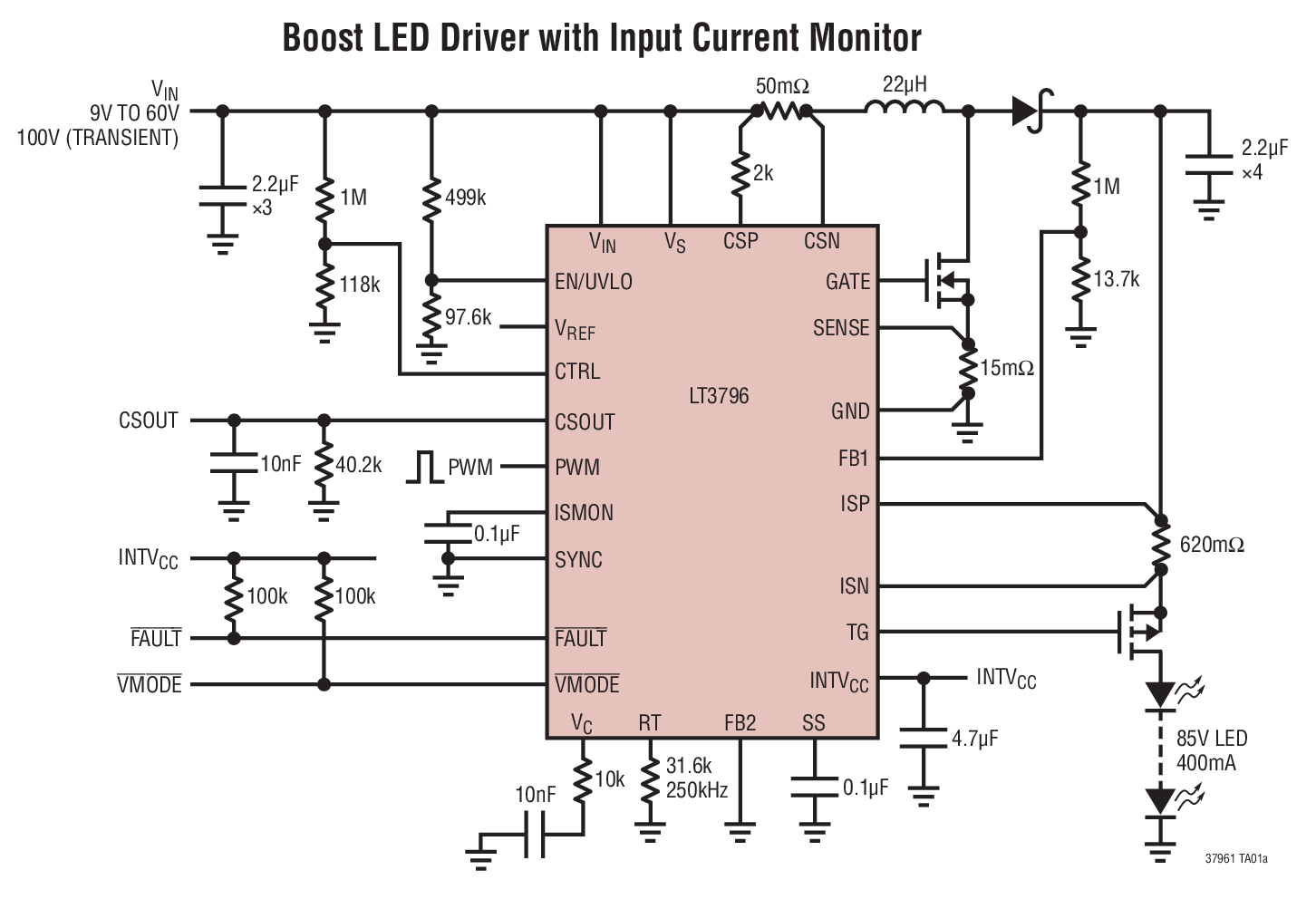 Boost LED Driver with Input Current Monitor