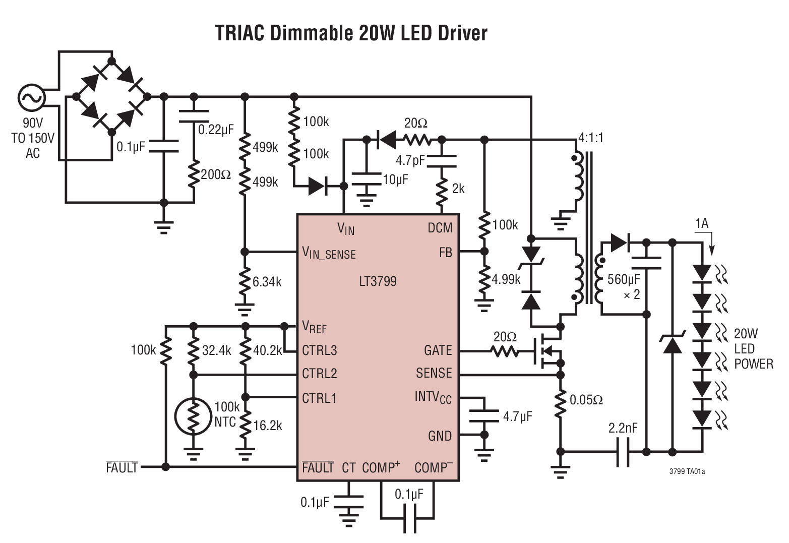 TRIAC Dimmable 20W LED Driver
