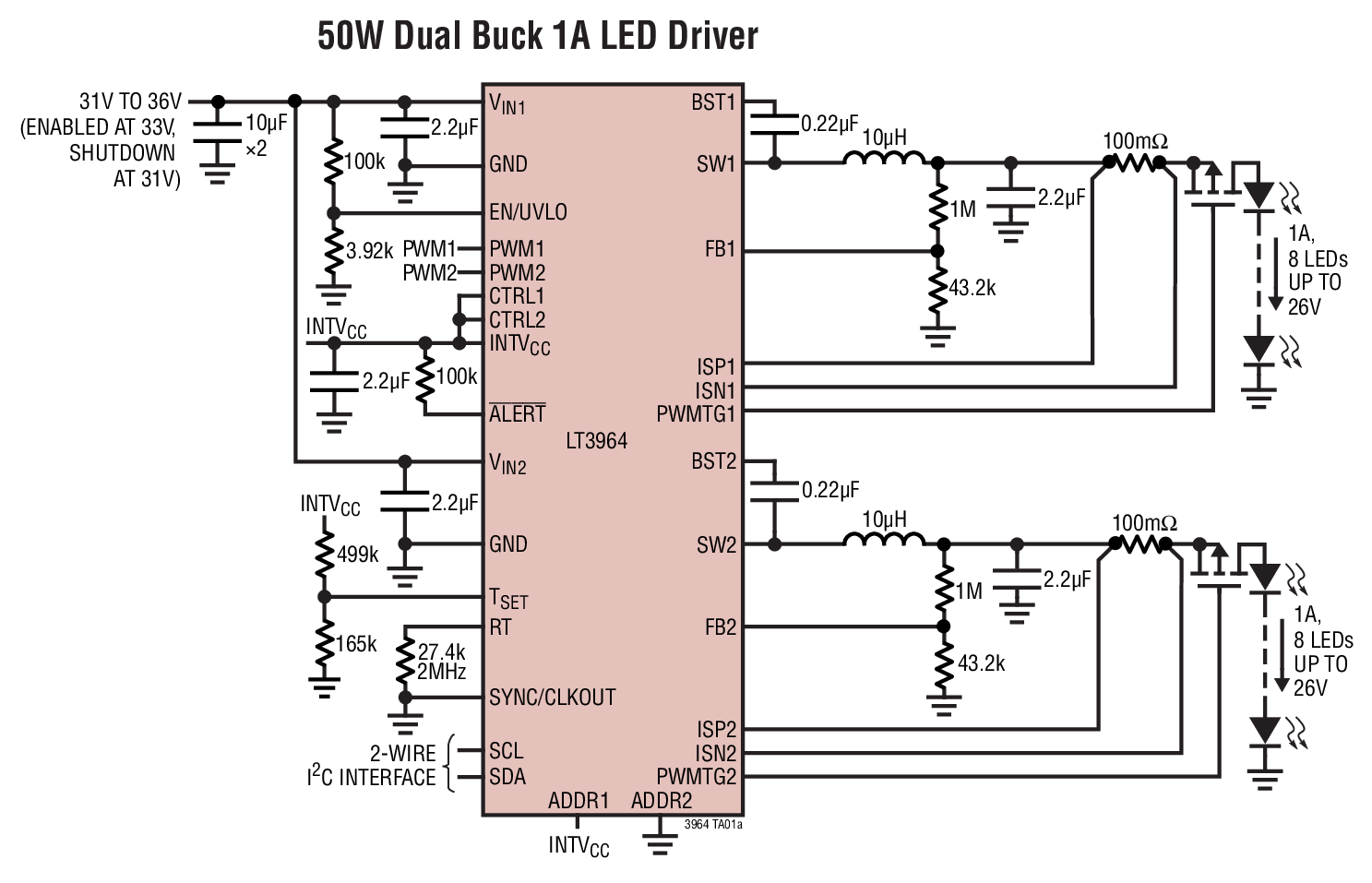 50W Dual Buck 1A LED Driver