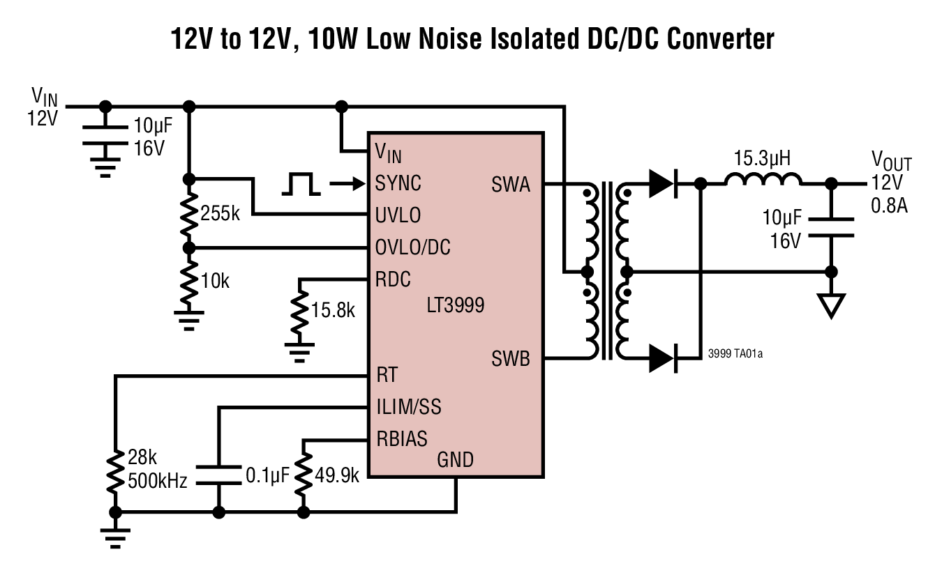 12V to 12V, 10W Low Noise Isolated DC/DC Converter