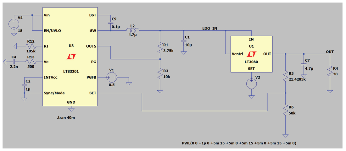 Figure 10. The LT83201 with the LT3080 designed with an adjustable output voltage up to 15V.