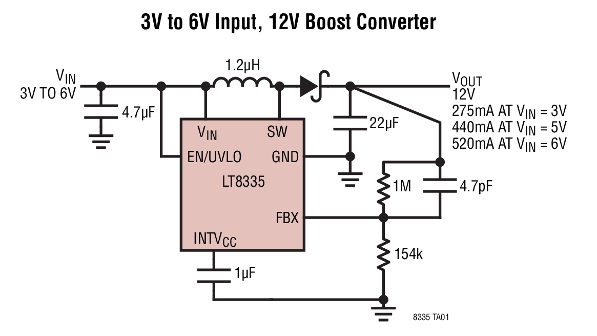 3V to 6V Input, 12V Boost Converter