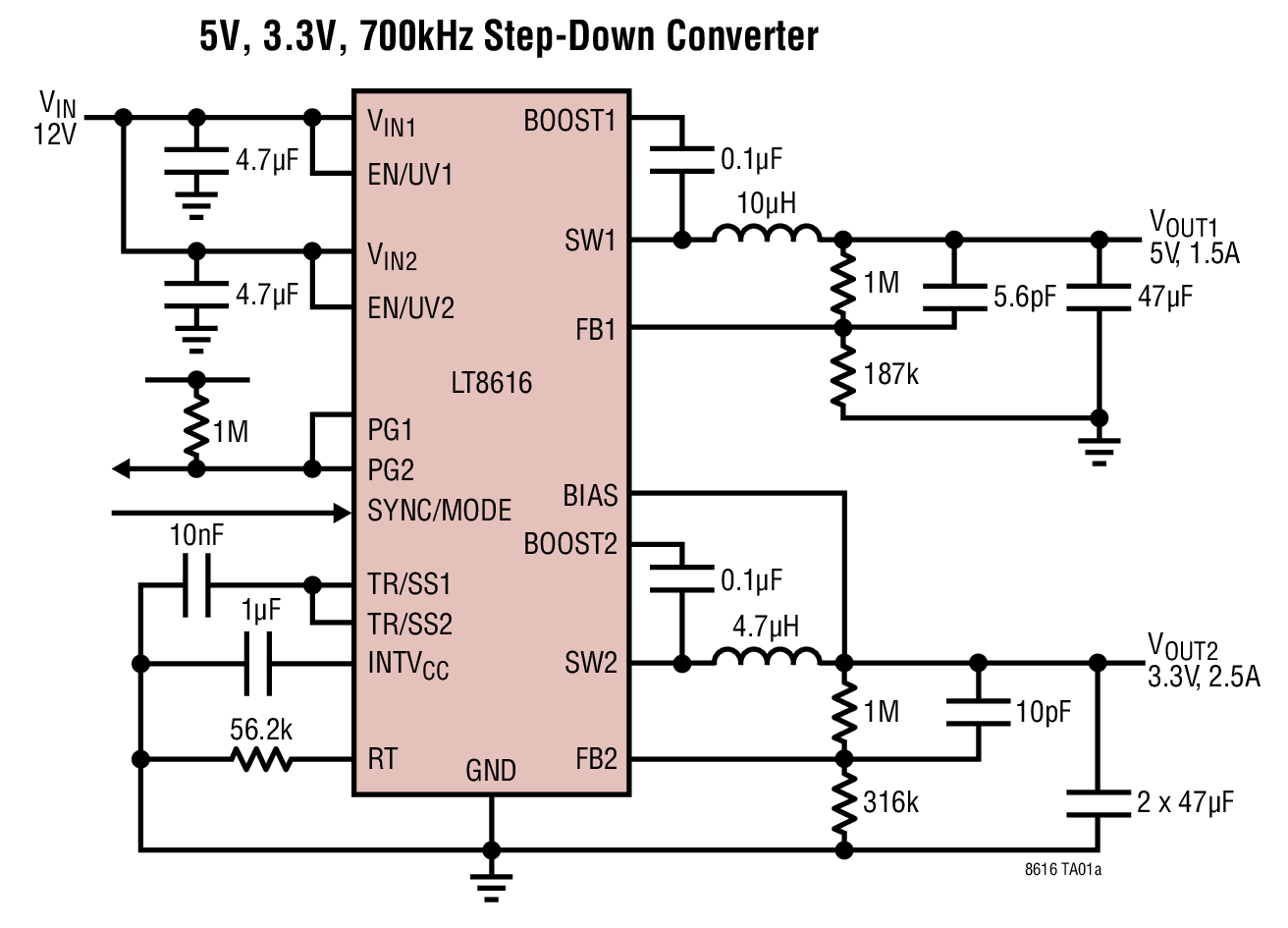 5V, 3.3V, 700kHz Step-Down Converter