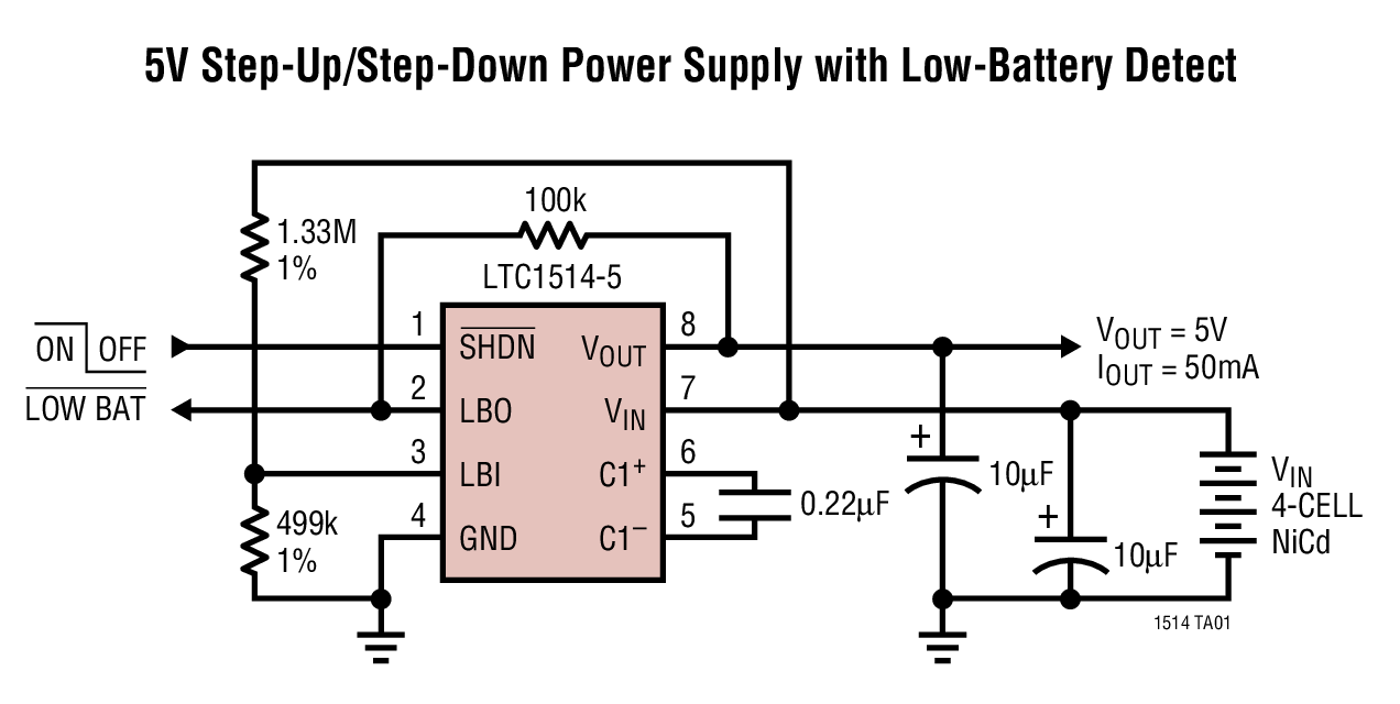 5V Step-Up/Step-Down Power Supply with Low-Battery Detect